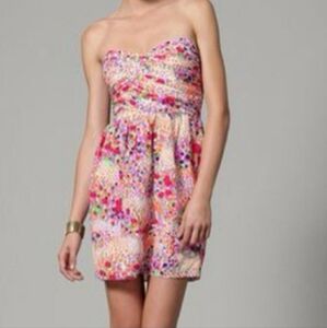 Shoshanna Bright Floral Ruched Strapless Silk Dress Size 4